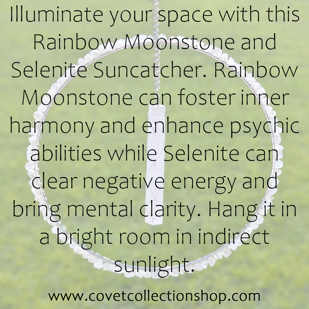 Rainbow Moonstone and Selenite Suncatcher - Silver