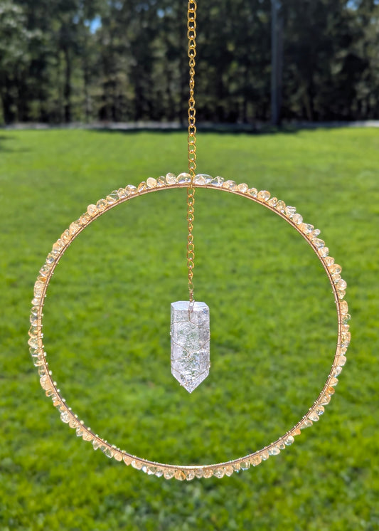 Citrine and Clear Quartz Suncatcher - Gold