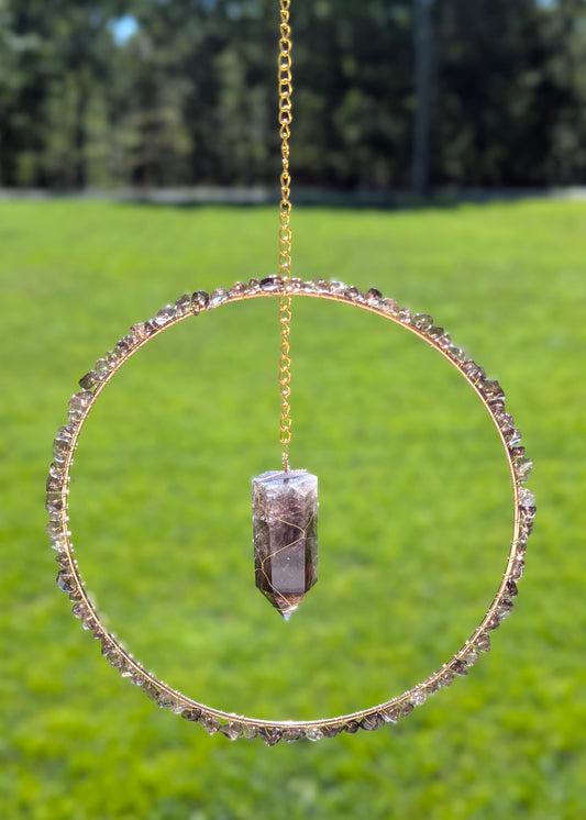 Smoky Quartz Suncatcher - Gold