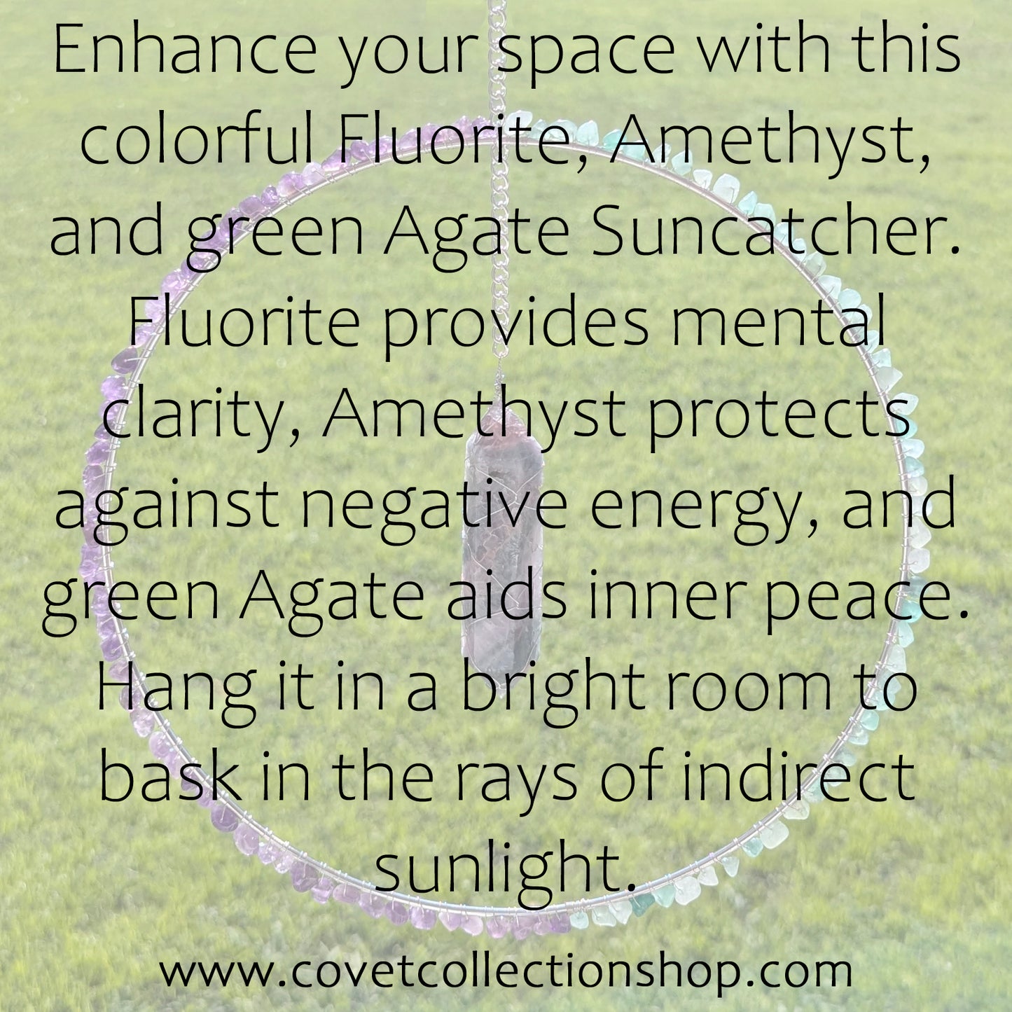 Fluorite, Amethyst, and Green Agate Suncatcher - Silver