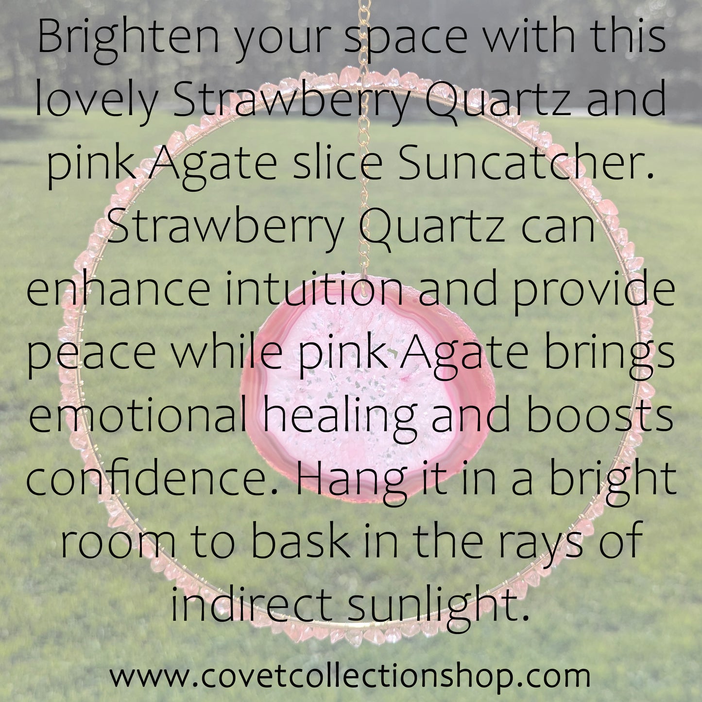 Strawberry Quartz and Pink Agate Slice Suncatcher - Gold