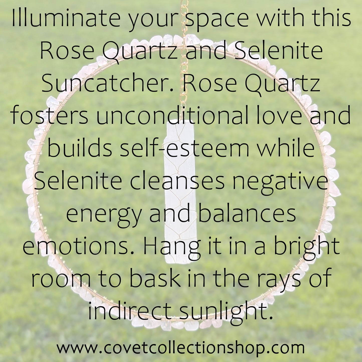 Rose Quartz and Selenite Suncatcher - Gold