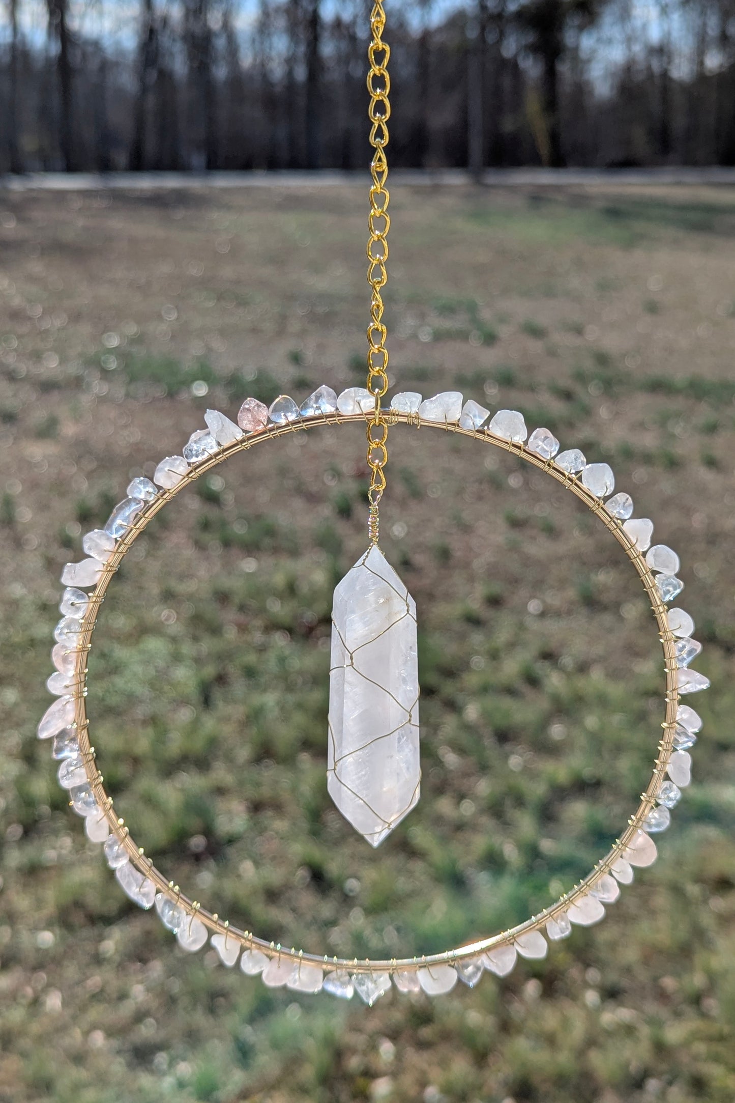 Rose Quartz Suncatcher - Gold