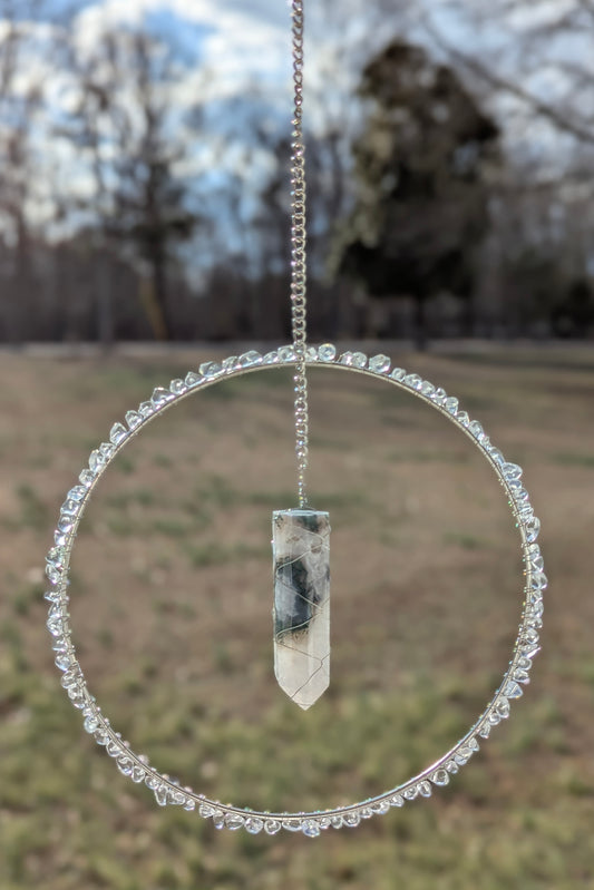 Moss Agate and Opal Suncatcher - Silver
